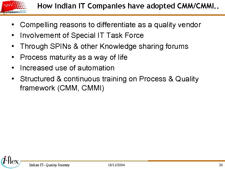How Indian IT Companies have adopted CMM/CMMI. . • • • Compelling reasons to