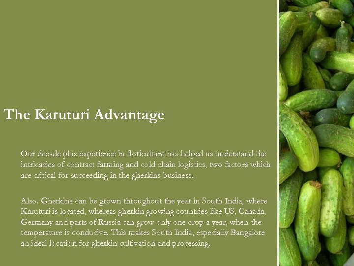 The Karuturi Advantage Our decade plus experience in floriculture has helped us understand the