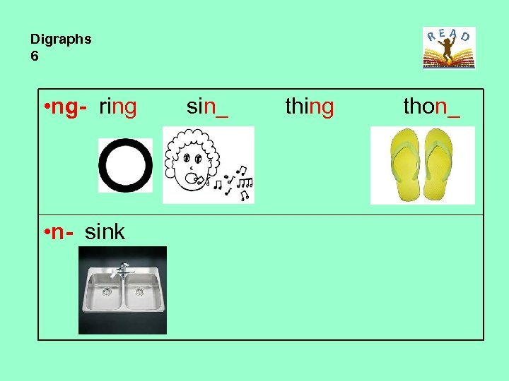 Digraphs 6 • ng- ring • n- sink sin_ thing thon_ 