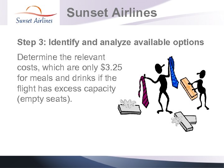 Sunset Airlines Step 3: Identify and analyze available options Determine the relevant costs, which