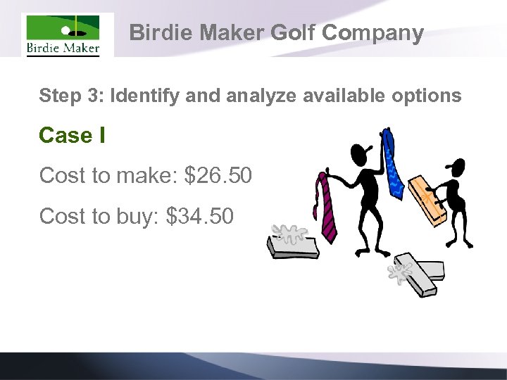 Birdie Maker Golf Company Step 3: Identify and analyze available options Case I Cost