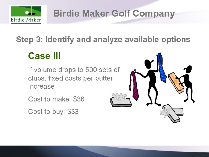 Birdie Maker Golf Company Step 3: Identify and analyze available options Case III If