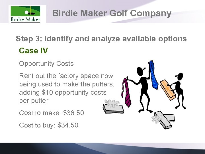 Birdie Maker Golf Company Step 3: Identify and analyze available options Case IV Opportunity