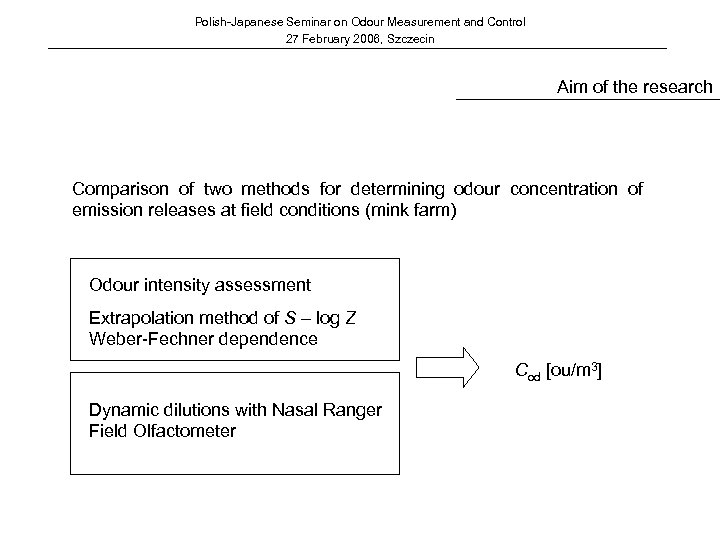 Polish-Japanese Seminar on Odour Measurement and Control 27 February 2006, Szczecin Aim of the