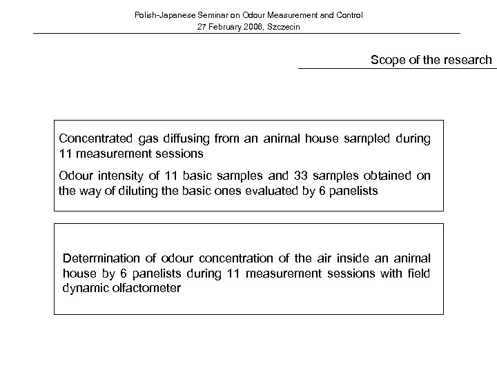 Polish-Japanese Seminar on Odour Measurement and Control 27 February 2006, Szczecin Scope of the