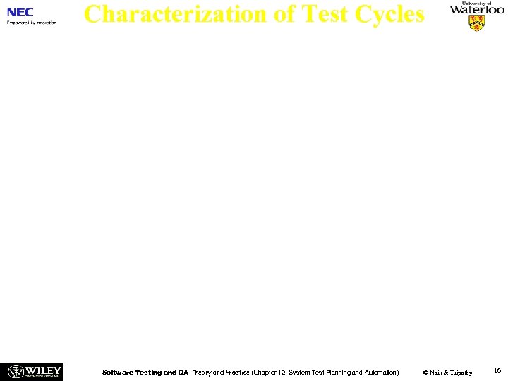 Characterization of Test Cycles n Exit Criteria – An exit criterion specifies the termination