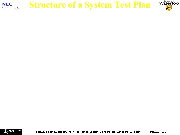 Structure of a System Test Plan The purpose of a system test plan is