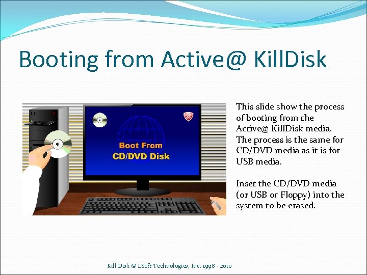 Booting from Active@ Kill. Disk This slide show the process of booting from the