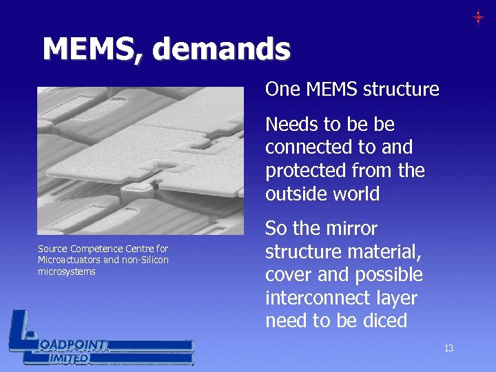 MEMS, demands One MEMS structure Needs to be be connected to and protected from