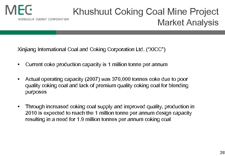 Khushuut Coking Coal Mine Project Market Analysis Xinjiang International Coal and Coking Corporation Ltd.