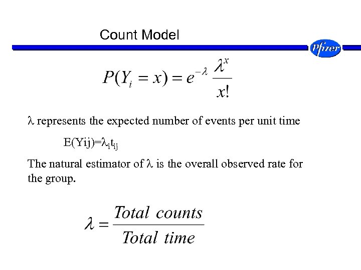 Count Model represents the expected number of events per unit time E(Yij)= itij The