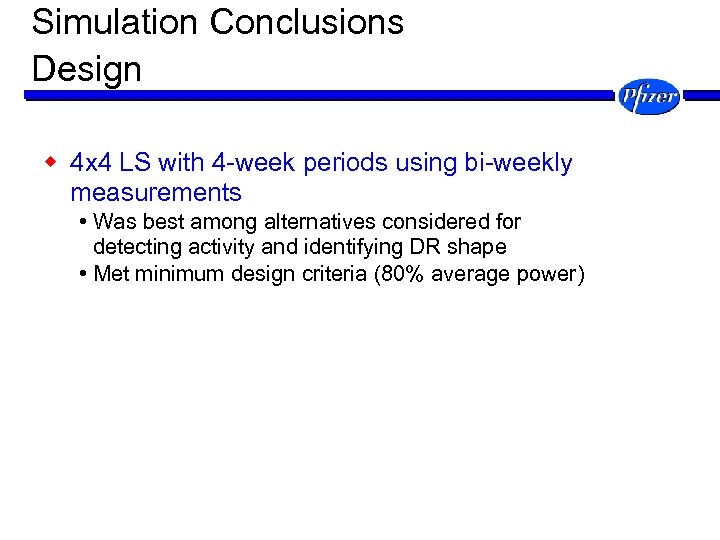 Simulation Conclusions Design w 4 x 4 LS with 4 -week periods using bi-weekly