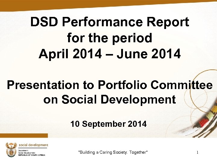 DSD Performance Report for the period April 2014 – June 2014 Presentation to Portfolio