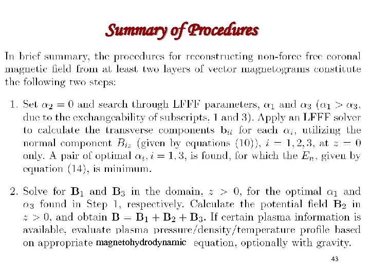 Summary of Procedures magnetohydrodynamic 43 