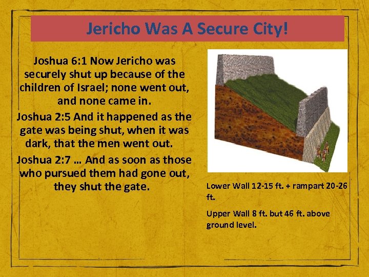 Jericho Was A Secure City! Joshua 6: 1 Now Jericho was securely shut up