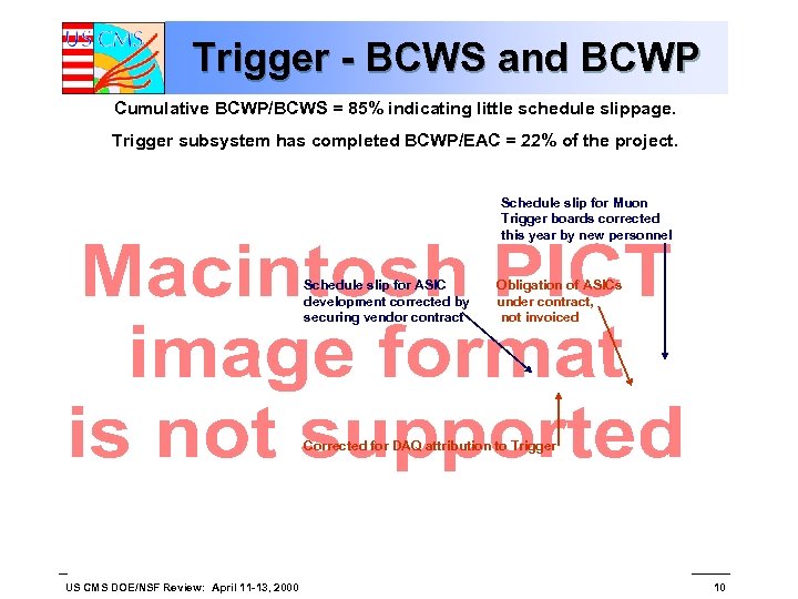 Trigger - BCWS and BCWP Cumulative BCWP/BCWS = 85% indicating little schedule slippage. Trigger