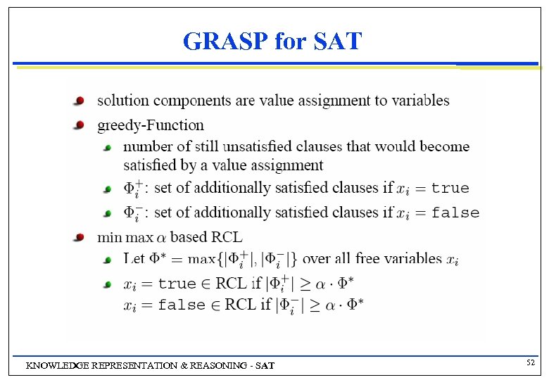 GRASP for SAT KNOWLEDGE REPRESENTATION & REASONING - SAT 52 