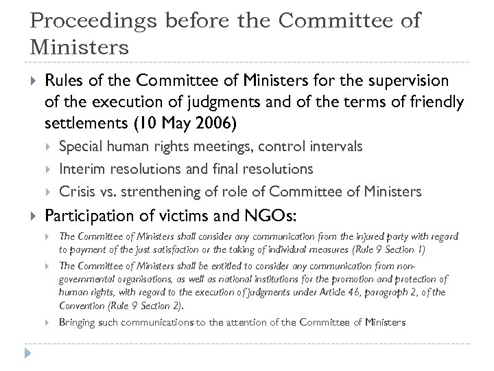 Proceedings before the Committee of Ministers Rules of the Committee of Ministers for the