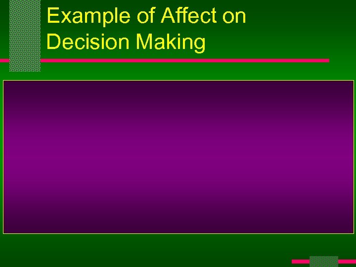 Example of Affect on Decision Making 