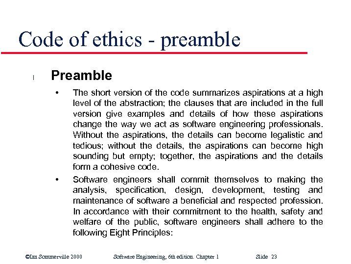 Code of ethics - preamble l Preamble • • The short version of the