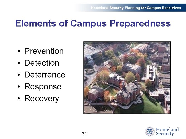 Homeland Security Planning for Campus Executives Elements of Campus Preparedness • • • Prevention