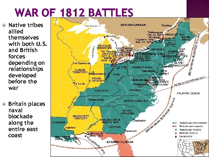 WAR OF 1812 BATTLES Native tribes allied themselves with both U. S. and British