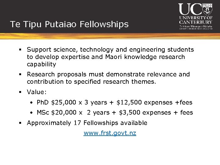 Te Tipu Putaiao Fellowships § Support science, technology and engineering students to develop expertise