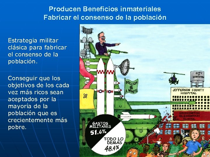 Producen Beneficios inmateriales Fabricar el consenso de la población Estrategia militar clásica para fabricar