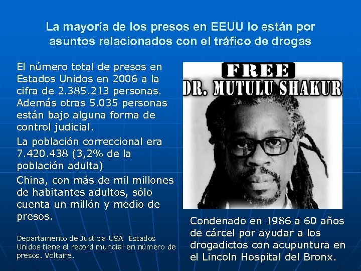 La mayoría de los presos en EEUU lo están por asuntos relacionados con el