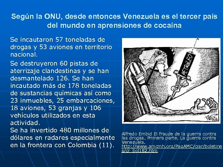 Según la ONU, desde entonces Venezuela es el tercer país del mundo en aprensiones