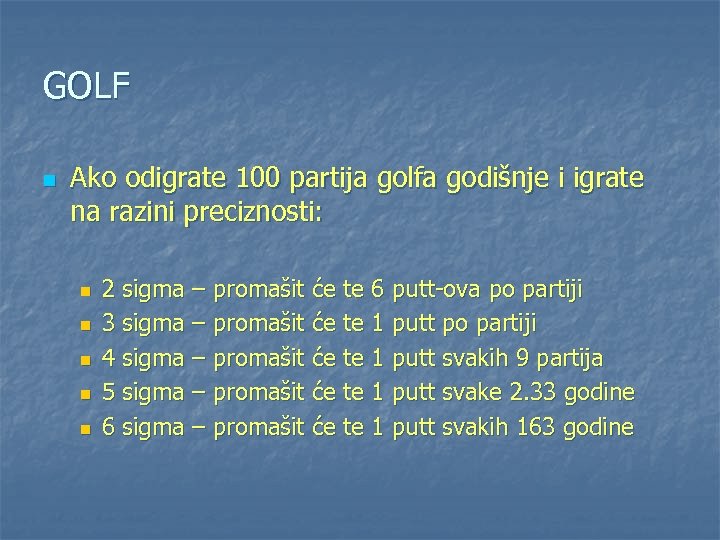 GOLF n Ako odigrate 100 partija golfa godišnje i igrate na razini preciznosti: n