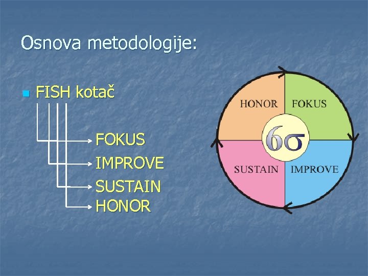 Osnova metodologije: n FISH kotač FOKUS IMPROVE SUSTAIN HONOR 