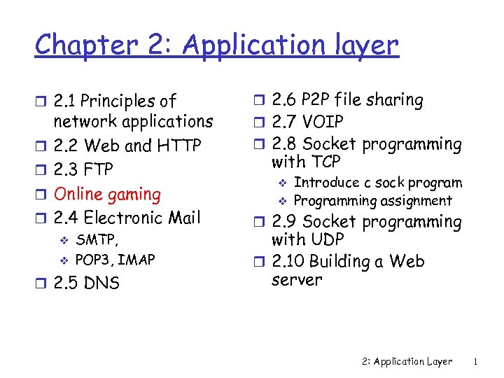 Chapter 2: Application layer r 2. 1 Principles of r 2. 6 P 2