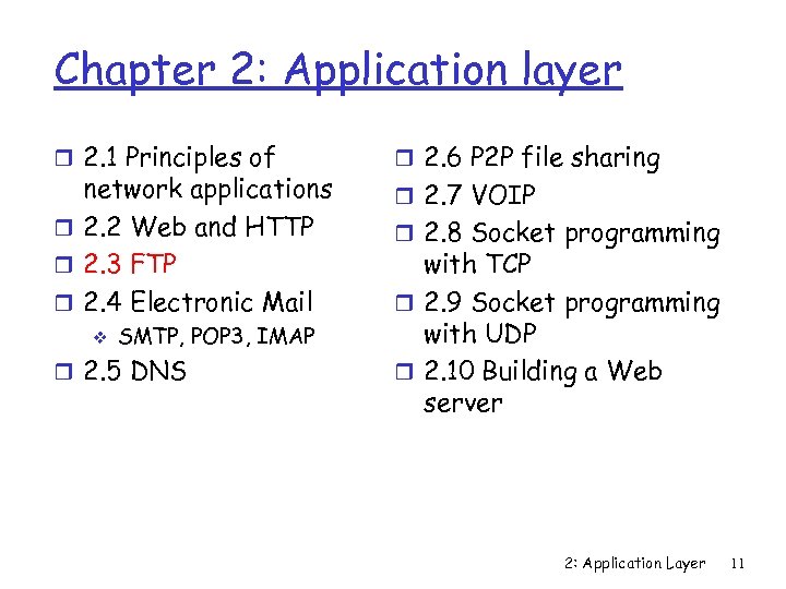 Chapter 2: Application layer r 2. 1 Principles of network applications r 2. 2