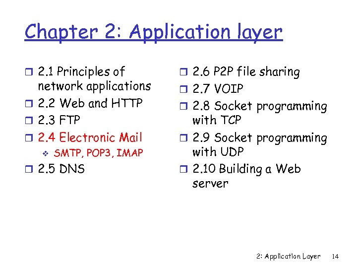 Chapter 2: Application layer r 2. 1 Principles of network applications r 2. 2