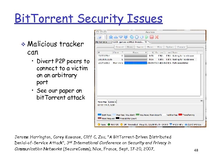 Bit. Torrent Security Issues v Malicious tracker can • Divert P 2 P peers