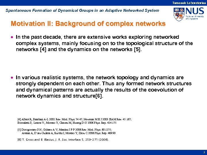 Temasek Laboratories Spontaneous Formation of Dynamical Groups in an Adaptive Networked System Motivation II: