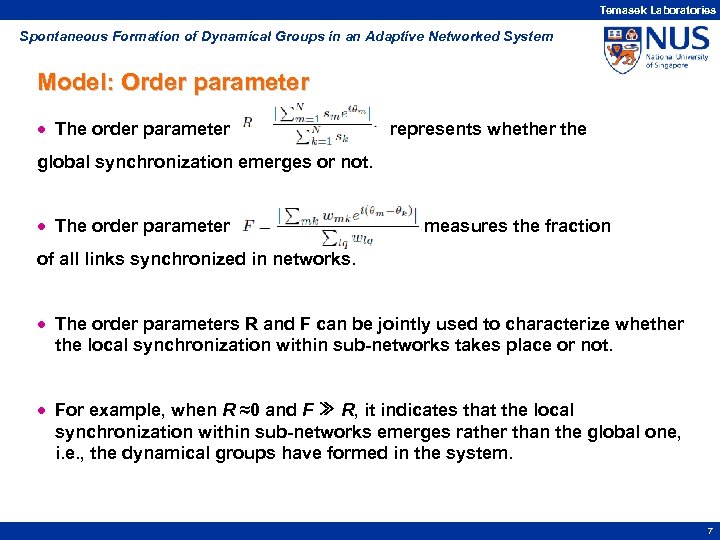 Temasek Laboratories Spontaneous Formation of Dynamical Groups in an Adaptive Networked System Model: Order