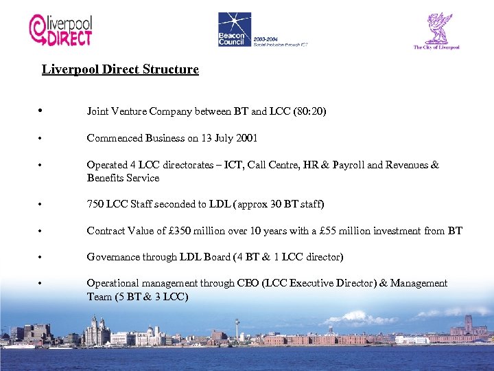 Liverpool Direct Structure • Joint Venture Company between BT and LCC (80: 20) •