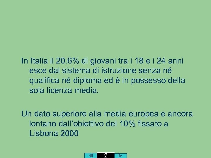 In Italia il 20. 6% di giovani tra i 18 e i 24 anni