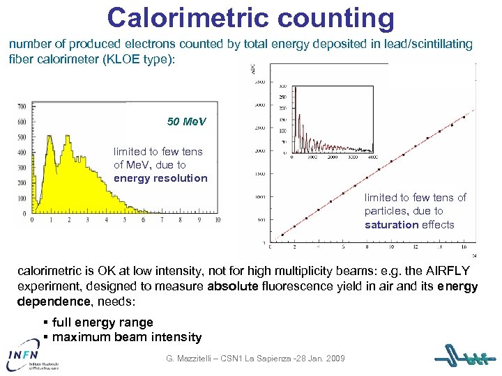 Calorimetric counting number of produced electrons counted by total energy deposited in lead/scintillating fiber
