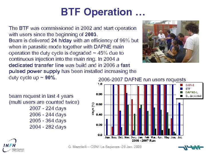 BTF Operation … The BTF was commissioned in 2002 and start operation with users