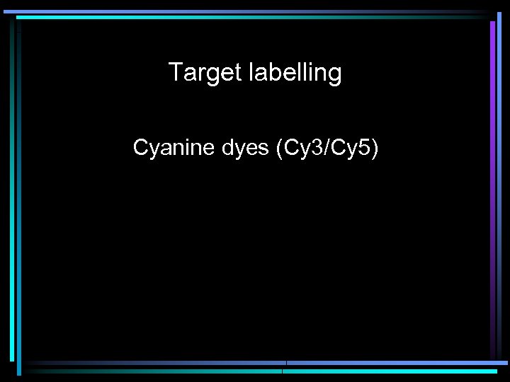 Target labelling Cyanine dyes (Cy 3/Cy 5) 