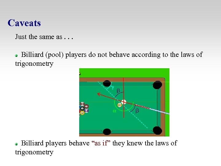 Caveats Just the same as. . . Billiard (pool) players do not behave according