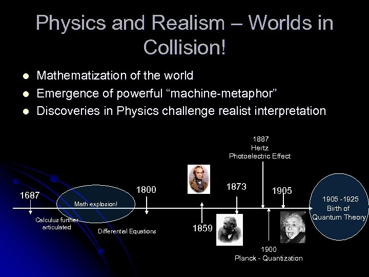 Physics and Realism – Worlds in Collision! l l l Mathematization of the world