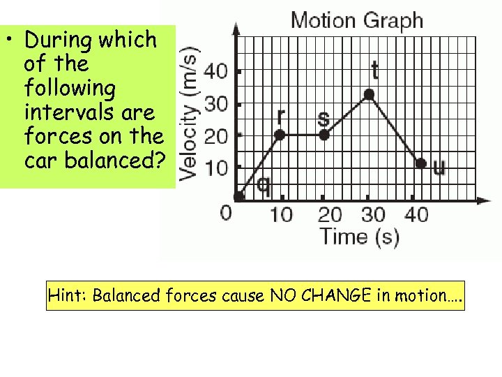  • During which of the following intervals are forces on the car balanced?