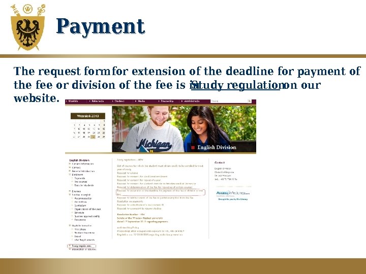 Payment The request form for extension of the deadline for payment of the fee