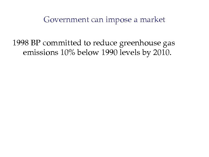 Government can impose a market 1998 BP committed to reduce greenhouse gas emissions 10%