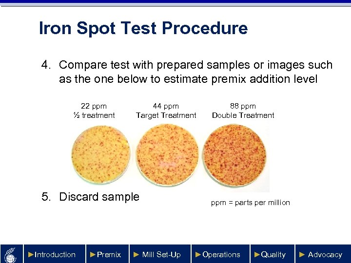 Iron Spot Test Procedure 4. Compare test with prepared samples or images such as