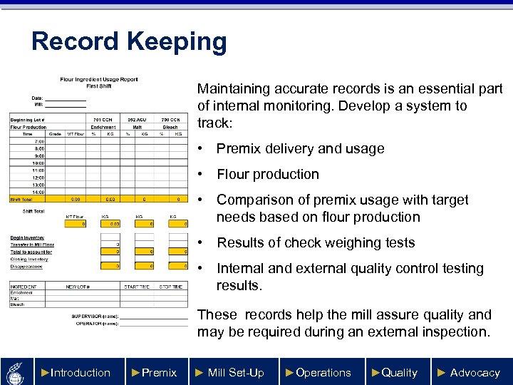 Record Keeping Maintaining accurate records is an essential part of internal monitoring. Develop a